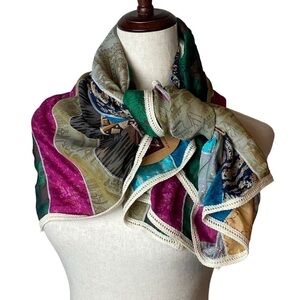 NWT Colorful Silk Sari handmade Square Stripe recycled scarf cotton & ra…